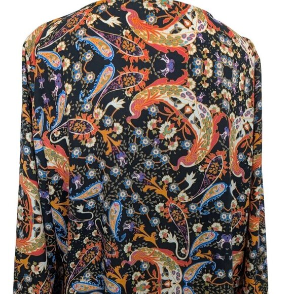 Belle & Sky Bird Paisley Blouse Womens Size Large Black Knotted Tie Front - Picture 11 of 14